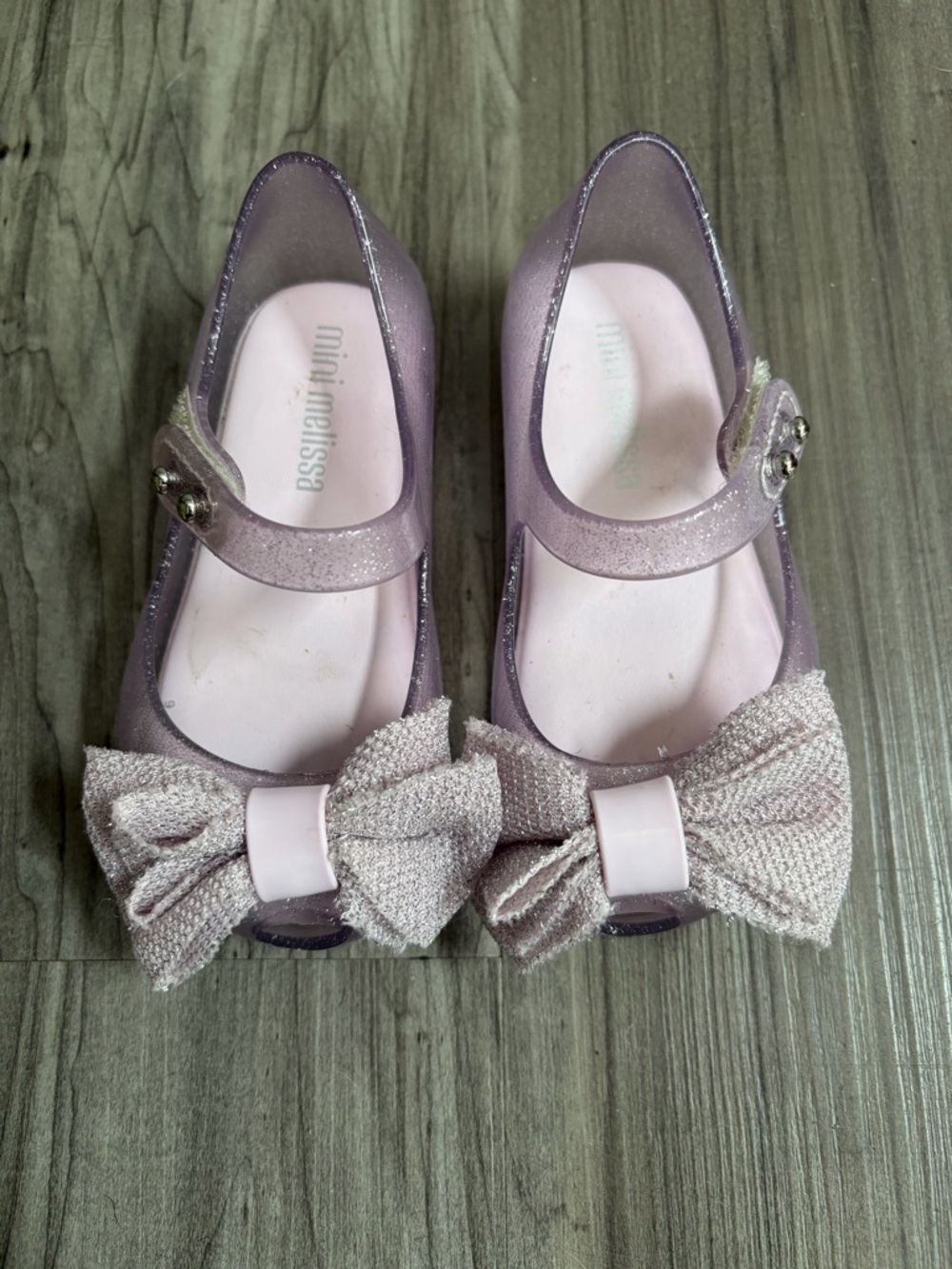 Mini Melissa Little Girls' 6T Purple Glitter Bow Jelly Mary Jane Shoes